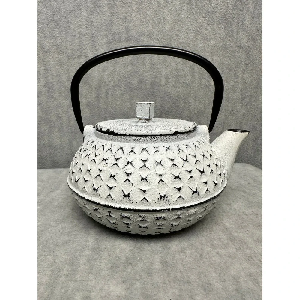 Cast Iron Rustic‎ Teapot Japanese Tetsubin White Black Excellent Small